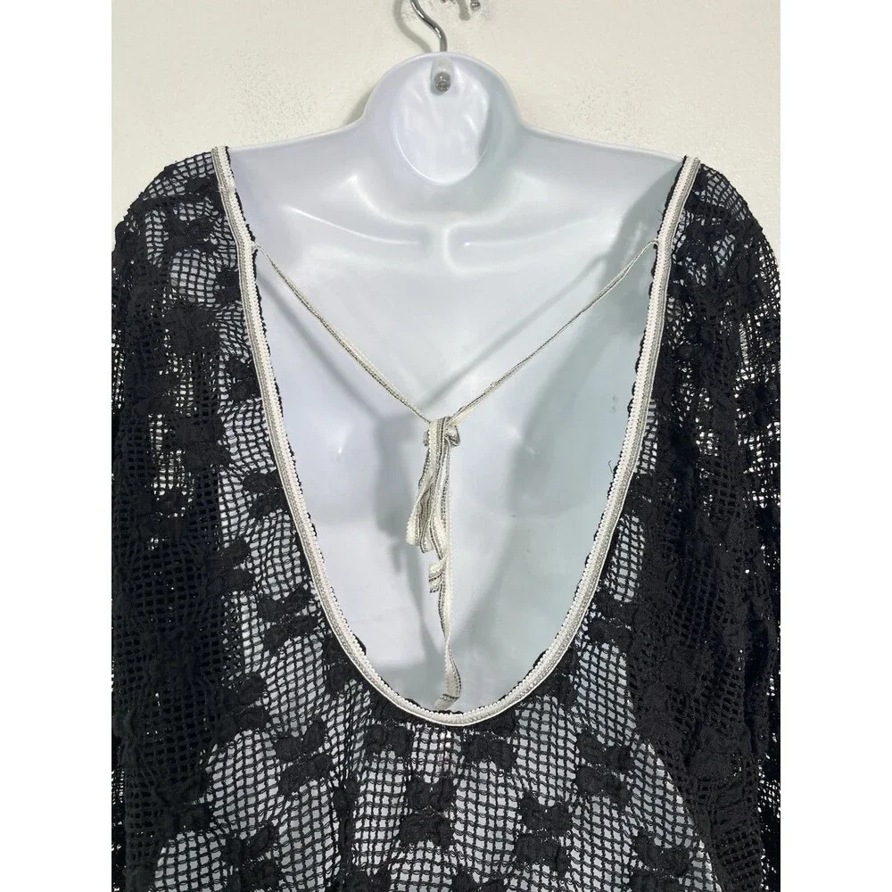 NEW Free People Grady Lace Crochet-Style Top, Black Whimsigoth Fairy Large Goth